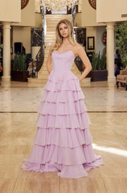 Pastel Pink Long Ball Gown with Layered Skirt
