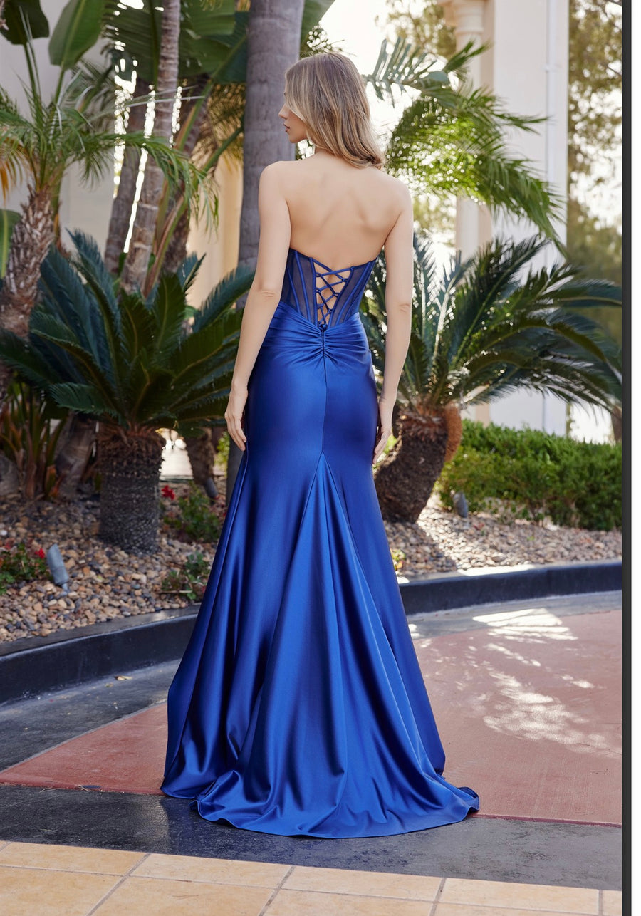 Navy Twisted front sweetheart neckline sequined boned bodice