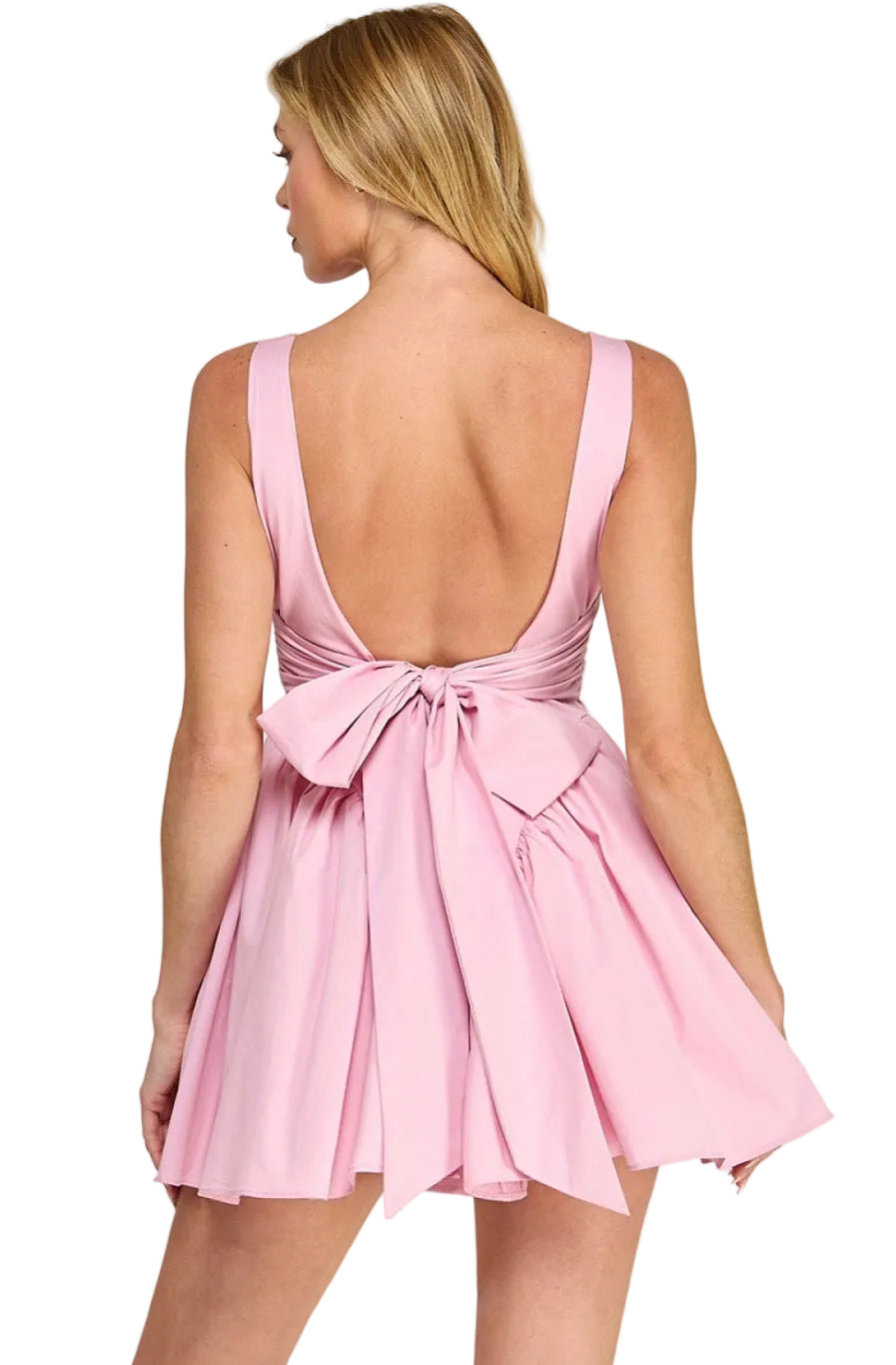 Pink poplin back ribbon mini dress