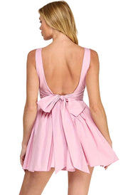 Pink poplin back ribbon mini dress