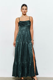 Floral Jacquard Satin Corset-Style Maxi Dress