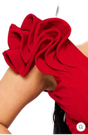 Red Rosette Sleeve Mermaid Dress