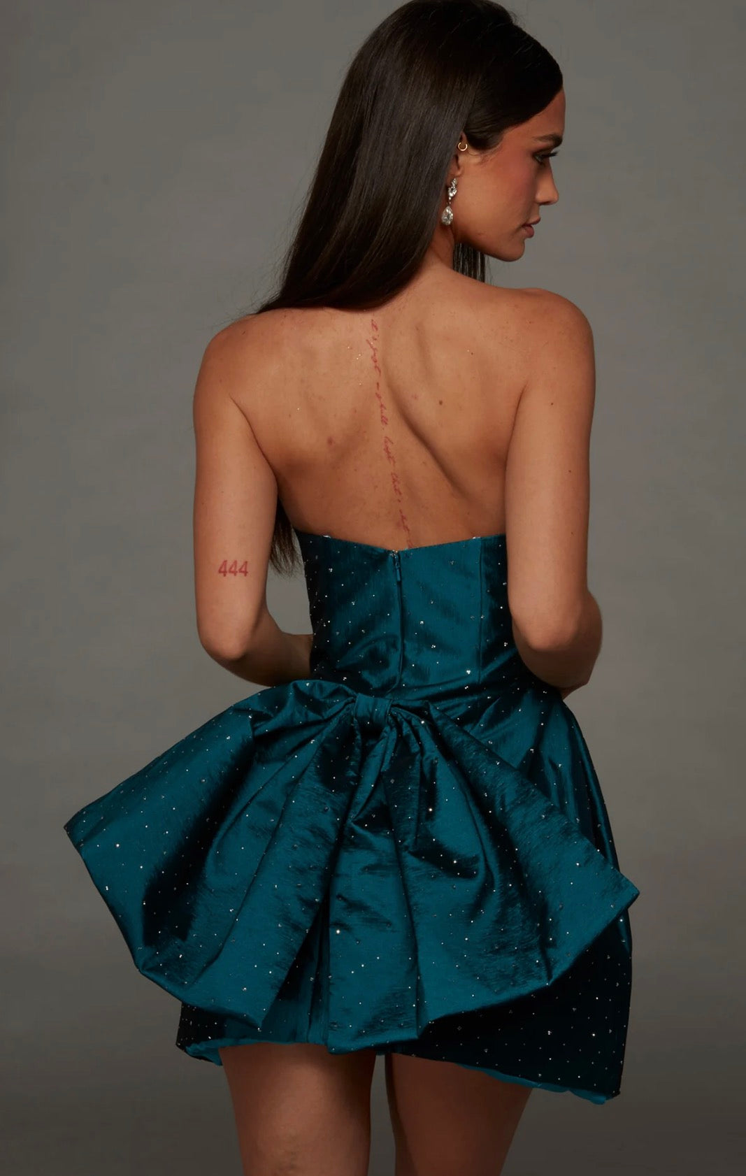Dragonfly, color Strapless Rhinestone Taffeta Bow Mini Dress