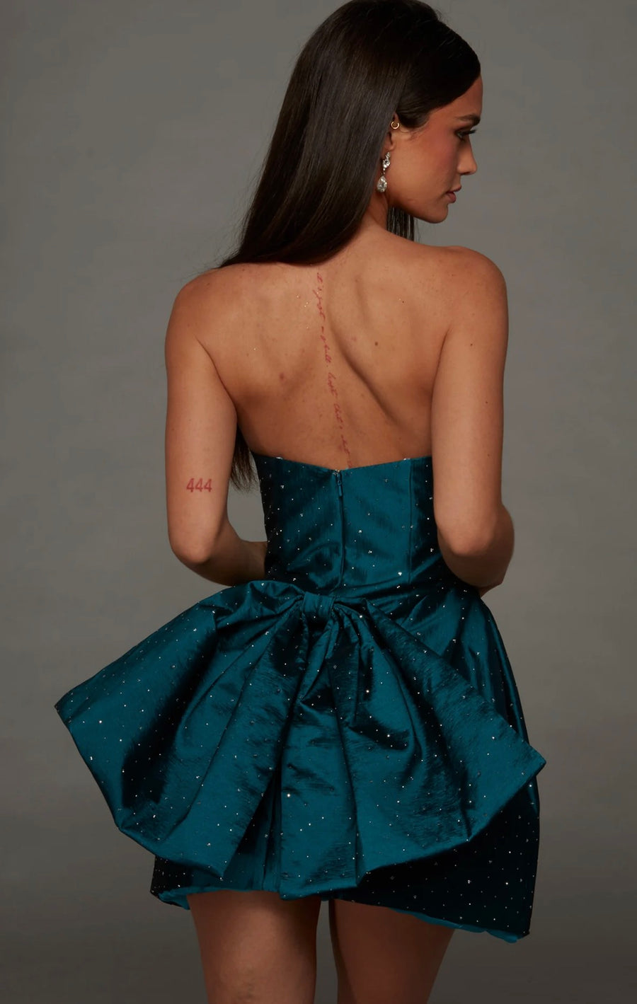 Dragonfly, color Strapless Rhinestone Taffeta Bow Mini Dress