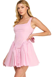 Pink poplin back ribbon mini dress