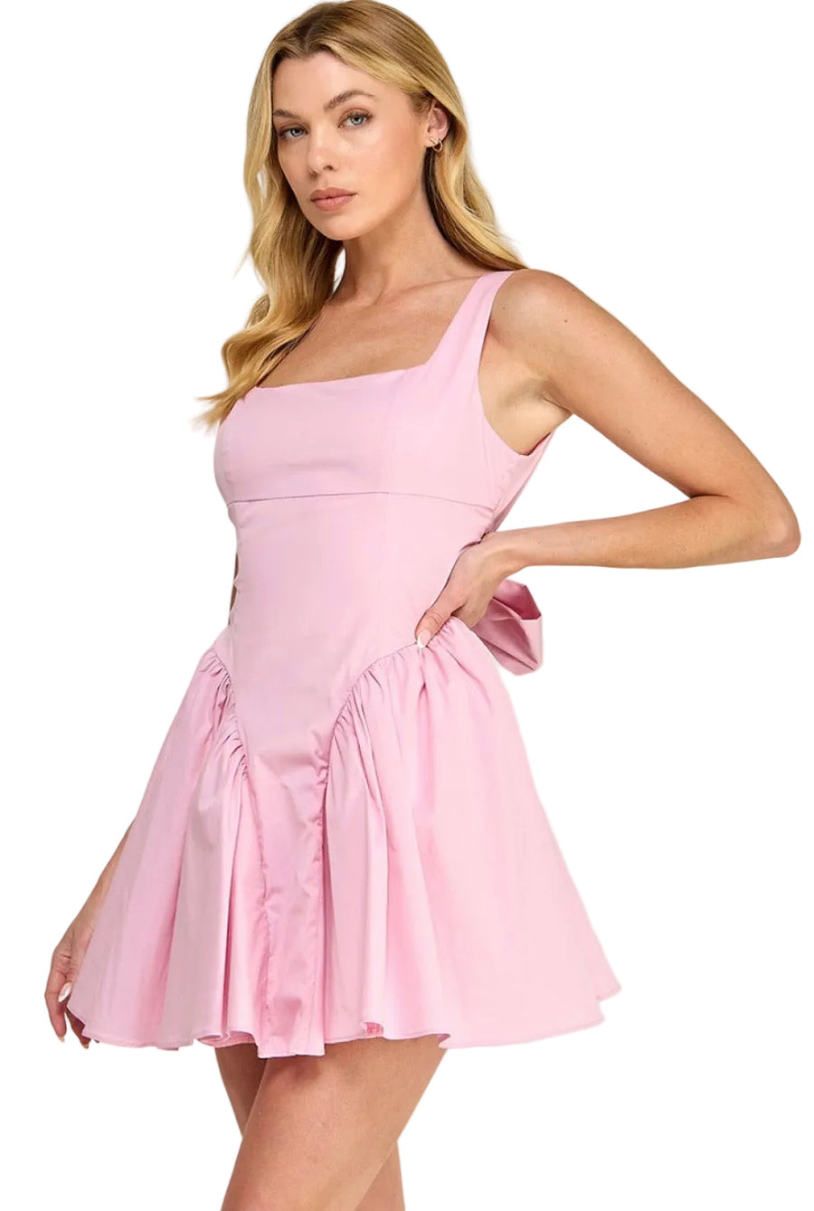 Pink poplin back ribbon mini dress