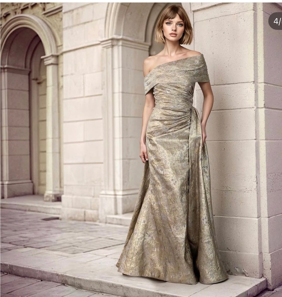 Viral Gold metallic infinity scarf gown