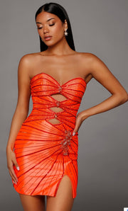 Orange Alyce Paris Strapless Beaded Mini Dress