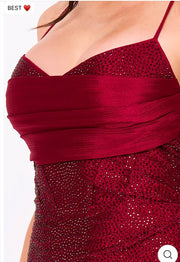 Wine rhinestone on shakira rib mermaid maxi dress