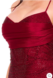 Wine rhinestone on shakira rib mermaid maxi dress