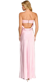 Pink Strapless Satin Backless Maxi Dress