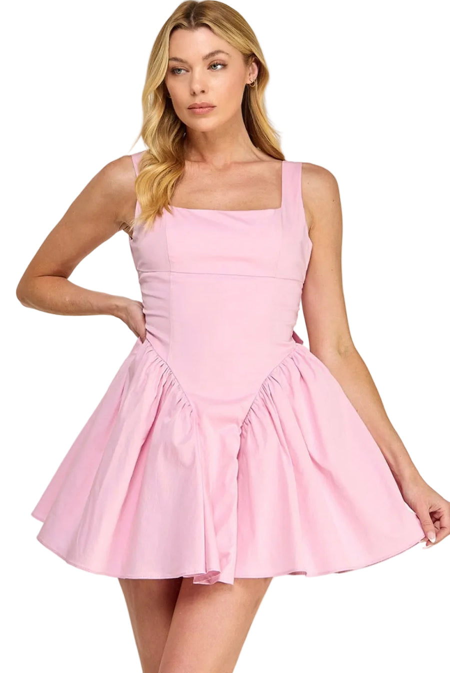 Pink poplin back ribbon mini dress