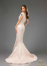 Champagne -251E4201 JACQUARD ASYMMETRICAL SLEEVELESS TRUMPET DRESS