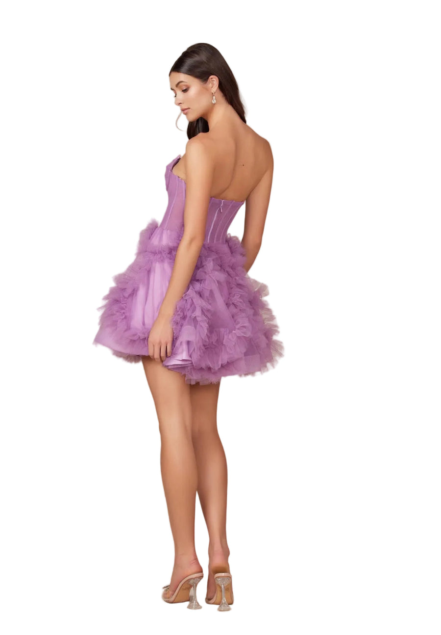 Dusty lavender Short Strapeless Party Ruffle Skirt Dress