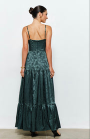 Floral Jacquard Satin Corset-Style Maxi Dress