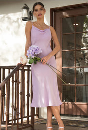 Lilac-COWL NECK BIAS DRESS