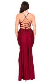 Wine rhinestone on shakira rib mermaid maxi dress