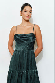 Floral Jacquard Satin Corset-Style Maxi Dress