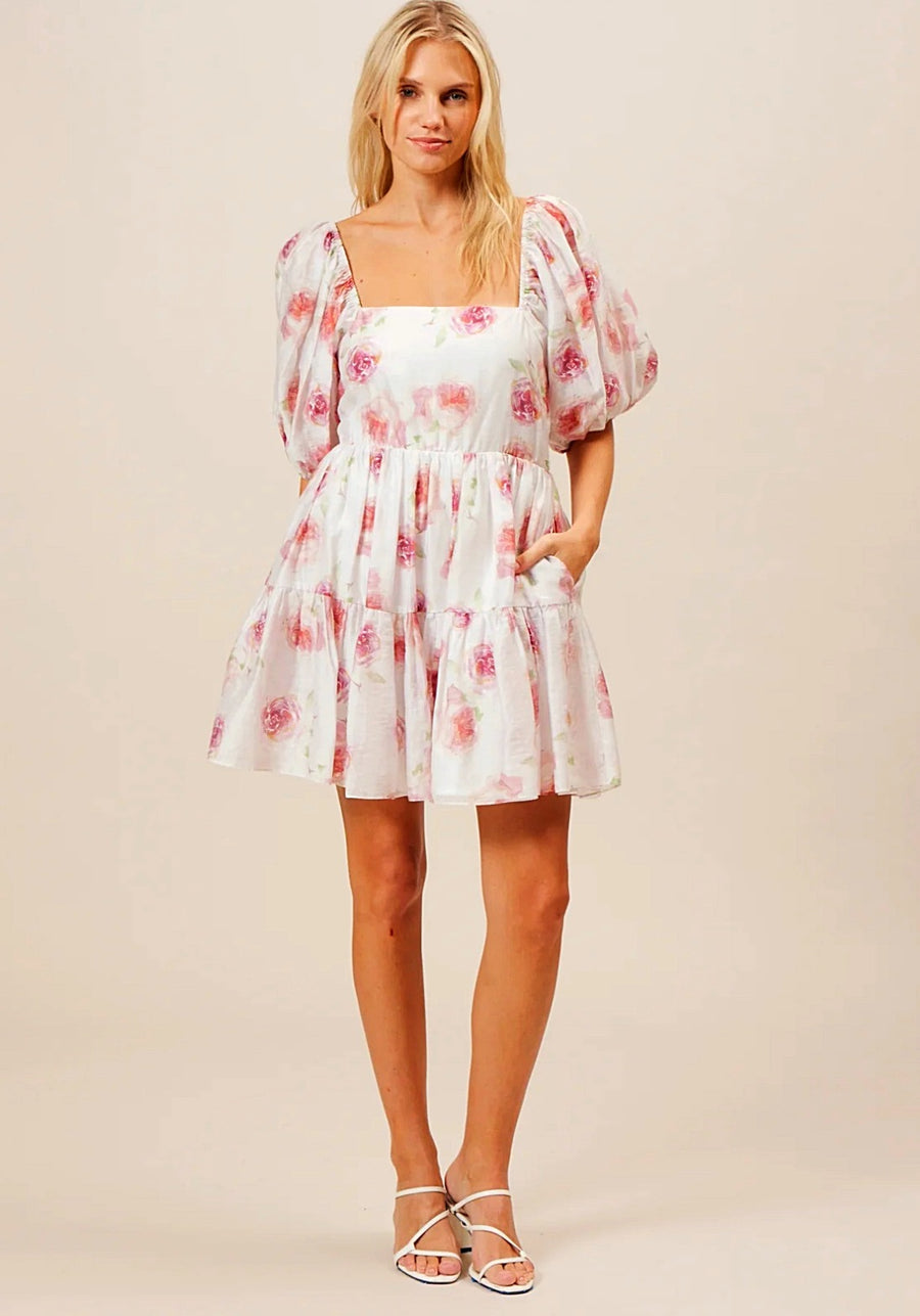 Puff Sleeves floral Mini Dress