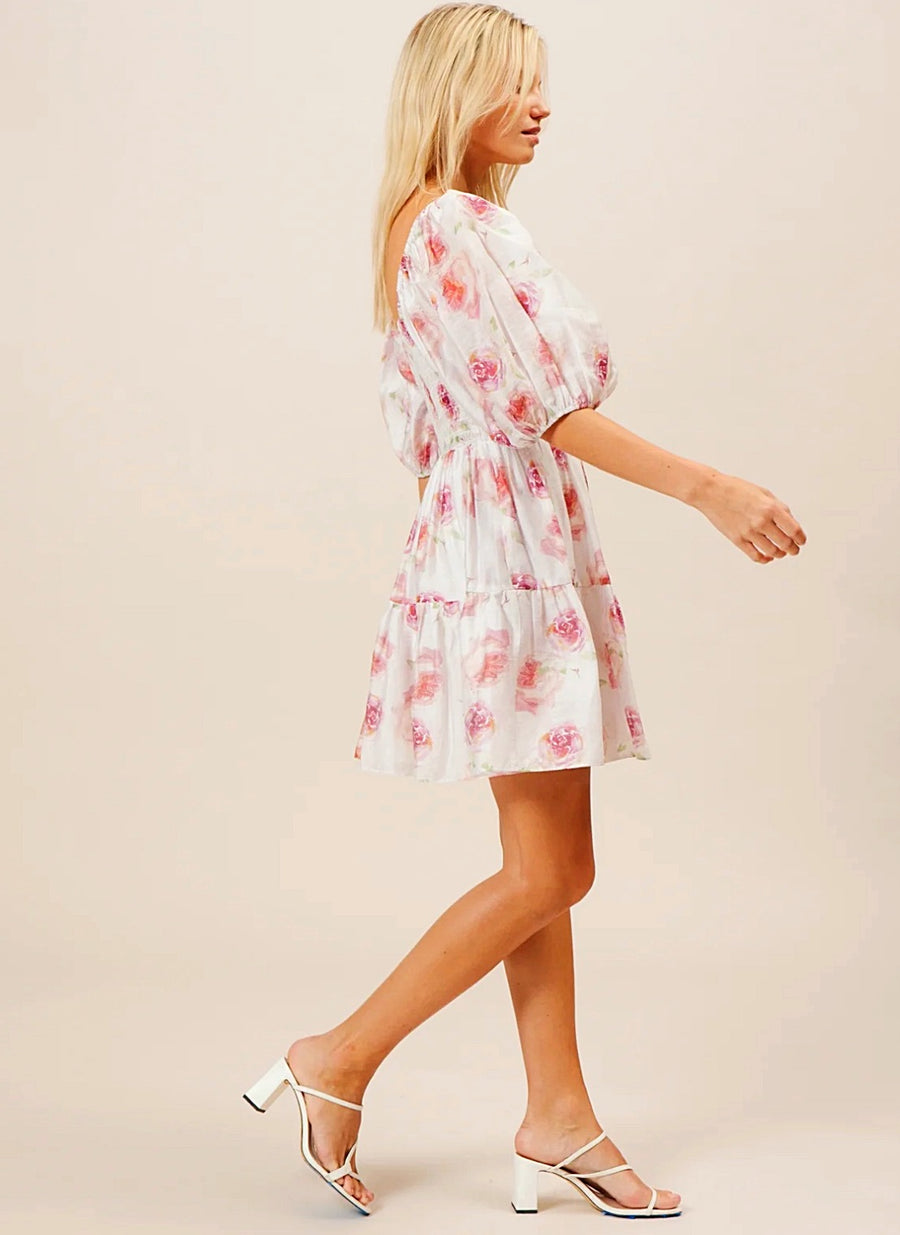 Puff Sleeves floral Mini Dress