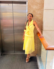 Butter yellow pleated midi dress