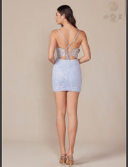 Powder Blue with silver trim corset short sequence dress